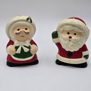 Vintage Gurley Santa & Mrs Claus Candles Set 5.5" Molded Wax Figures 1960s Xmas‎